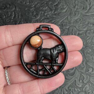 Pug Dog Wood and Jasper Gemstone Pendant Cabochon Ornament Mini Art